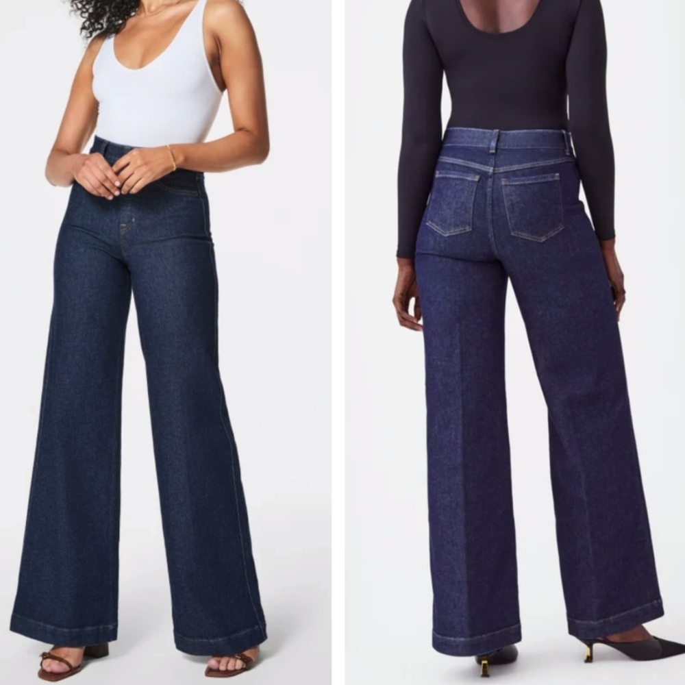 SPANX Wide Leg Jeans in Raw Indigo High Rise Women Medium